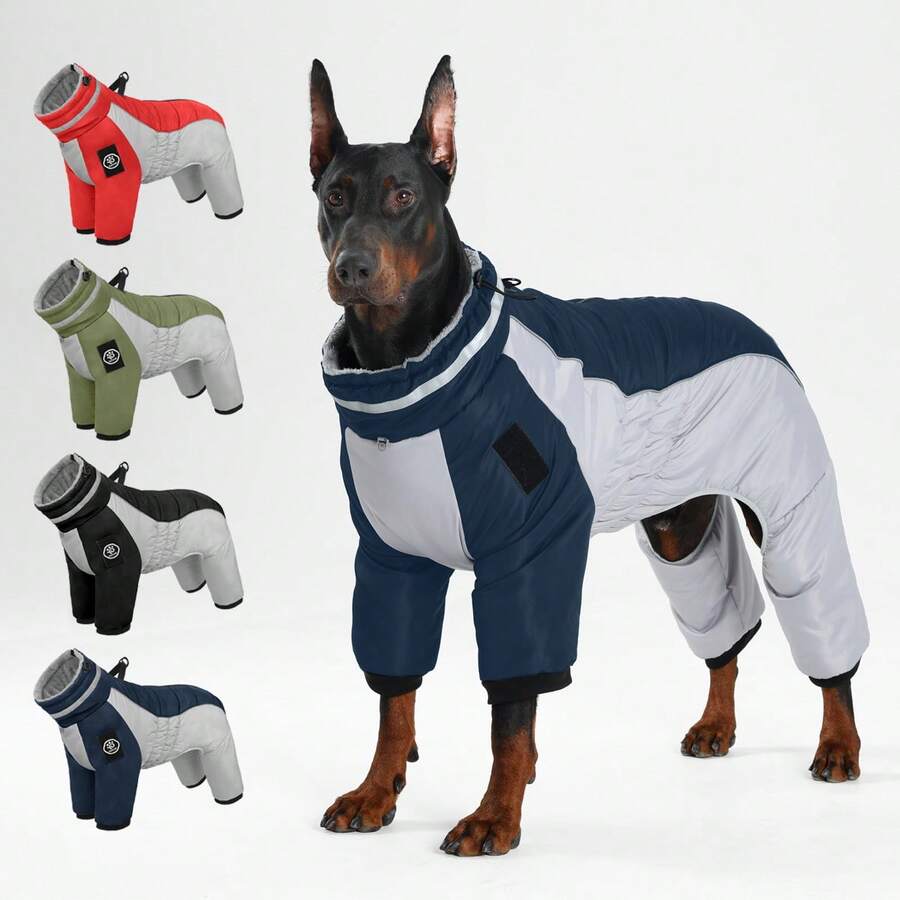 Full Body Dog Coat - Warm Jacket For Medium Dogs, High Collar Winter Coat With Chest Harness, Reflective Dog Snowsuit Windproof Down Jacket With Legs, Four-Legged Snow Suit Pet Warm Coat