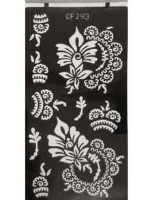 Reusable Self-Adhesive Nail Art Stencils - Floral Pattern Stencil Stickers, Perfect For DIY Body Painting, Parties And Events, Also Suitable For Handicrafts, Reusable, Mehndi Designs - Black - View 8
