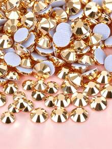 Gold Flat Back Rhinestones, Multi-Size Round Crystal Hot-Fix Rhinestones, Shiny Adhesive Rhinestones, Suitable For Nail Art, Phone Cases, Shoes, Clothing, Handmade DIY Decoration - Gold - View 1