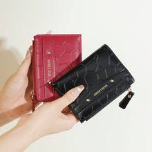 1個 Baellerry 石紋女款短夾，PU皮革迷你雙折錢包，附拉鍊零錢袋、多個卡槽、透明身分證視窗、按扣式卡夾，輕巧便攜，適合旅行、度假、戶外購物、日常通勤，女性日常首選禮物 - 彩色 - 查看 8