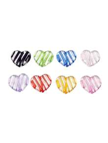 10 buah Manik-manik Akrilik Transparan Bergaris Warna-warni Berbentuk Hati Berlubang Ukuran 2.4*2.35mm untuk DIY Kalung, Rantai Ponsel, Gantungan Kunci, dan Liontin Tas. - Hati Bergaris - View 5