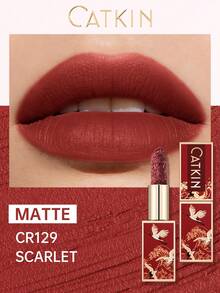 CATKIN Rouge Matte Engraved Lipstick, Waterproof Long-Lasting Satin Smooth CR129 Crimson - CR129 - 查看 2