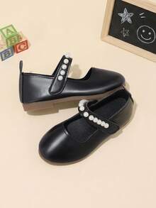 Girls' Black Pearl Decorated Mary Jane Shoes, Suitable For Spring/Autumn Daily Outings And Formal Occasions - Black - View 5