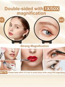 50X Magnifying Travel Hand Mirror With Handle, Double-Sided Hand Mirror, 10X/50X Magnification, Adjustable Handle/Stand, Foldable Travel Makeup Mirror, High Cost-Performance, Suitable As Christmas Gift, Cosmetics, Makeup Tools - Multicolor - View 7