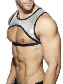 JOCKMAIL 1pc Metal Shiny Sexy Hollow Buckle Elastic Fashion Men's Suspenders Shoulder Straps Sports Underwear Yoga Tank Top - Silver - View 3