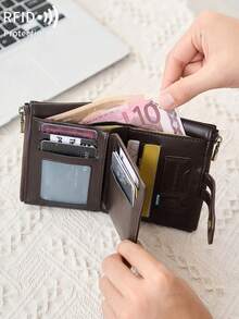 FOREVER MIYIN Dompet Lipat Pendek Pria dengan Perlindungan RFID, Dompet Koin dengan Resleting Ganda, Tempat Kartu Kapasitas Besar dengan Rantai Anti-Hilang, Jendela Foto ID untuk Penggunaan Sehari-hari - MultiWarna - View 3