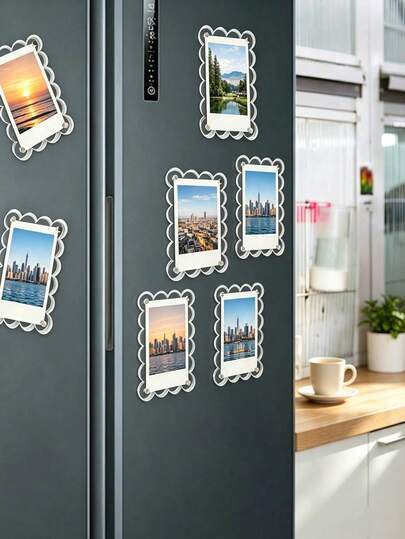 8/4/2pcs Acrylic Magnetic Refrigerator Photo Frame, Transparent Wavy Edge Acrylic Photo Frame, Suitable For Transparent Refrigerator Magnet Photo Display Rack, Wallet Size Photo Frame, Refrigerator Decoration (Photos Not Included, Only Acrylic Magnetic Photo Frame)