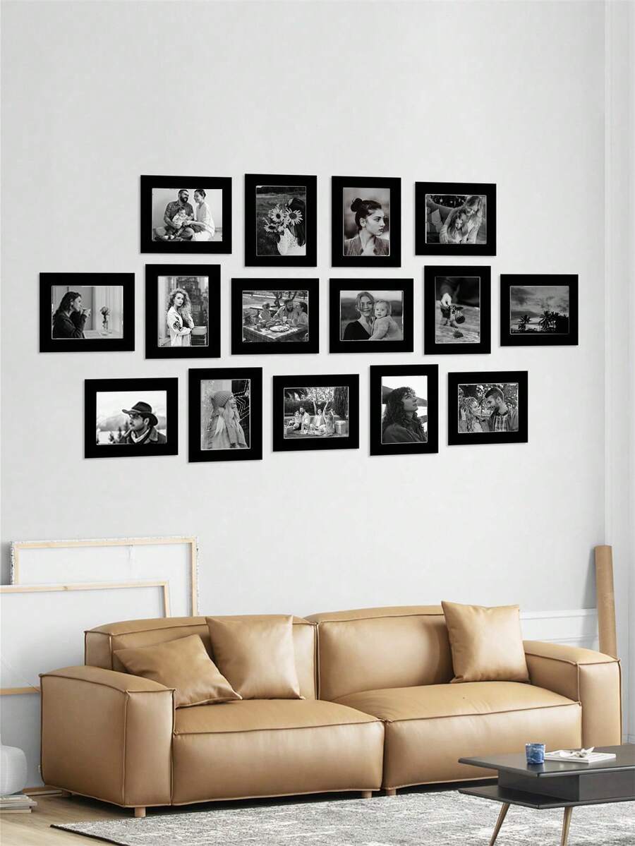 15pcs Black (With Backboard) Minimalist Elegant Corridor Wall Decor Memorial Paper Photo Frames Wall Hanging Paper Photo Frames Home Wall Decoration For Holiday Celebration And Home Decor (Paper Product)