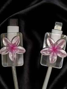 2PCS 3D Cute Plumeria Data Cable Protector, Transparent Crystal Flower Charging Cable Protector Anti-Breakage, Resin Material, No Battery Required, Suitable For Type-C - 2pcs Blue Frangipani - View 13