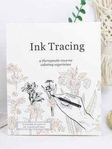 1pc [Ink Tracing Healing Book] 10 Floral Line Art For Tracing And Framing | Adult Stress Relief Art Manual | Reverse Coloring Creative Notebook | Healing Gift For Yourself Or Best Friend - Rectangle - View 8