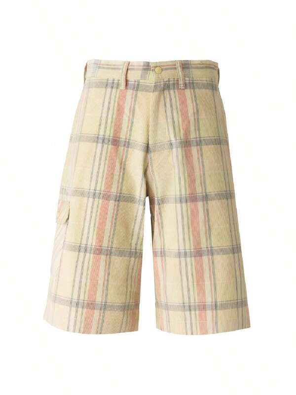 Timberland Men's Corduroy YD Plaid Shorts GOLDE,FQ 26 Summer New Plaid Outdoor Casual Cargo Bermuda Shorts A6J4YA2Q