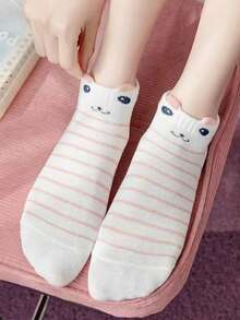 5 Pairs Pink Cartoon Cat Casual Versatile Short Socks - Multicolor - View 4
