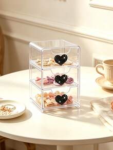 ElegantShining Heart-Shaped Desktop Storage Box With 3 Drawers, Suitable For Office And Vanity | Transparent Office Supplies Storage Drawer, Desktop Organizer Box, Suitable For Cosmetics, Jewelry, Crafts, Beads, Pens And Stationery - Multicolor - View 7