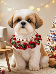 PETCIRCLE 1 قطعة ملابس حيوانات أليفة خريف/شتاء كلب صغير جرو قطة لطيفة أسلوب أجواء العطلات وشاح صوفي عيد الميلاد - كرة حمراء - متعدد الألوان - مشاهدة 1