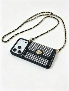 1pc Luxury Fragrance Snake Pattern Color Block Phone Case, Chain Crossbody Strap Lock Card Holder Integrated Shockproof Anti-Vibration Fashion Protective Cover Suitable For Apple/ Galaxy S24 Ultra/S26 Ultra/ 17 Pro Max/16 Pro Max/12 Pro/13/14 Plus/15 Pro Max/15/16/16 Pro/12/14/14 Pro/18/18 Pro Max - Black and White - View 6