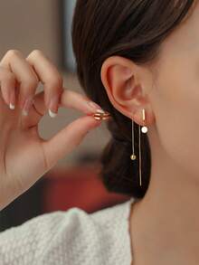 Tkool 3件組耳線耳夾圓盤耳環完整套組，無需搭配，適合派對穿著 - 金黃色 - 查看 2