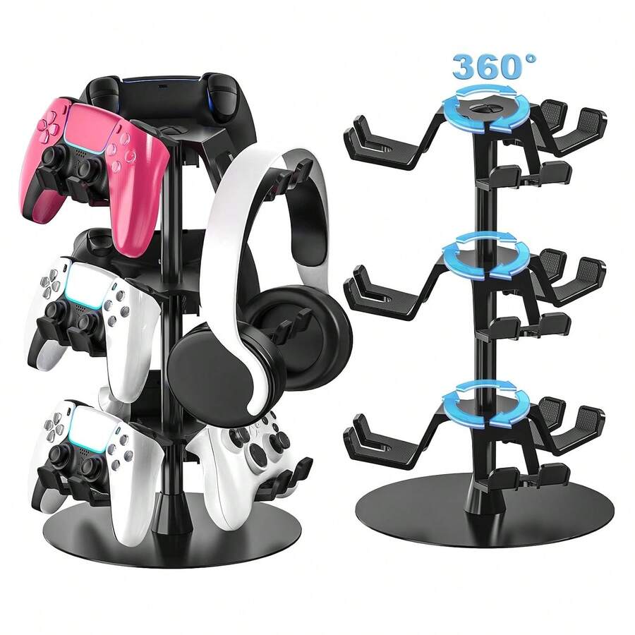 3-Tier Aluminum Alloy Controller Holder Stand, Rotatable Gamepad And Headset Hanger With Anti-Slip Base, Gaming Desk Organizer For P5/P4, XSX/XSS, Switch 2 And PC Controllers