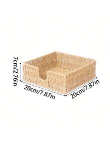 1pc Woven Water Hyacinth Napkin Holder, Square Rattan Paper Towel Storage Organizer Box, Suitable For Dining Table Countertop, Decorative Handmade Woven Napkin Tray, Suitable For Kitchen, Dining Room, Coffee Table, Home Desktop Paper Towel Storage Basket, Suitable For Home Party Use - Khaki - View 8