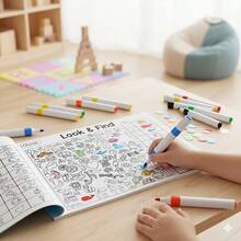 1pc 32-Page Toddler Interactive Coloring & Treasure Hunt Book, Includes Hidden Pictures, Handwriting Pages And Spot The Difference Pages, Enhances Memory, Color Recognition And Concentration, Children Educational Travel Game - Multicolor - View 5