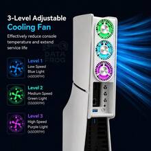 DATA FROG Cooling Fan Compatible With PS5 Slim, RGB Quiet Cooler With 3-Level Adjustable Speeds & USB 3.0 Pass-Through Port - View 2