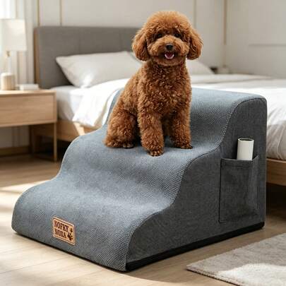 Haustier-Schaumstoff-Treppe für kleine und mittlere Hunde und Katzen, abnehmbarer, waschbarer Bezug mit Seiten-Aufbewahrungstasche