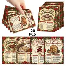 20pcs Retro Christmas Baking Recipe Cards, Festive Christmas Dessert Baking Guide Cards With Ingredients & Procedure, Holiday Food Theme Recipe Reference Cards, Xmas Gifts For Home Bakers - A - View 1