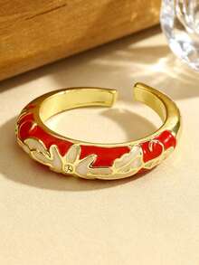1pc Bohemian Vintage Fashion Colorful Pattern Enamel Open Ring, Suitable For Women's Daily And Vacation Wear - Multicolor - View 2