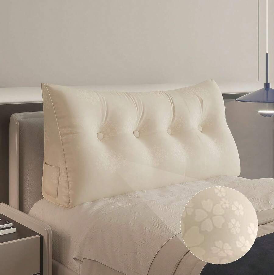 Almohada de cuña para cabecero, recámara, cabecero, cama individual, XL, almohada de cuña para cabecero, almohada para cabecero, cama con funda extraíble, 100% algodón, milenrama - Milenrama - Ver 1