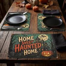 20/50Pcs Halloween Castle Haunted House Paper Placemats, Suitable For Halloween Holiday Table Decor, Cartoon Cute Style Paper Table Decor, Event Party Decoration - View 6