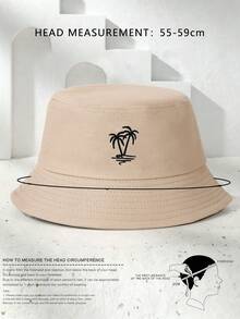1pc Unisex Y2K Style Embroidered Palm Tree Bucket Hat, Outdoor Sun Protection Hat, Suitable For Outdoor Sports, Sunshade, Daily Commute - Khaki - View 2