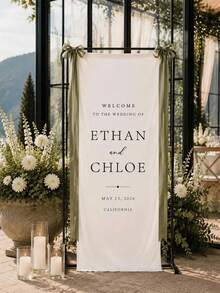 1pc - Personalized Linen Wedding Banner, Customized Wedding Welcome Sign, Modern Wedding Decoration, Elegant Reception Entrance Sign, Wedding Gifts, Welcome Gifts, Bride's Party - Multicolor - View 3