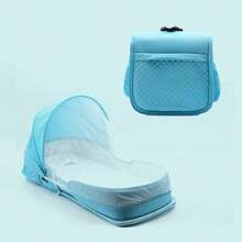Portable Baby Travel Bed With Mosquito Net, Foldable Newborn Lounger Cradle, Gray Solid Breathable Sunshade Baby Bed For Outdoor And Travel - Multicolor - View 6