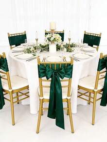 1pc/6pcs/10pcs Dark Green Satin Chair Sash Bows, Silk Chair Back Ribbon Belts Bows, Party Wedding Chair Back Decoration Ribbon Tie, Suitable For Birthday, Event, Hotel, Restaurant, Ceremony, Banquet Decoration - Dark Green - View 2