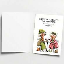 OBOVAY 1pc "Friends For Life, Non-Refundable" Funny Best Friend Birthday Card With Envelope, Humorous Friendship Greeting Card - View 3