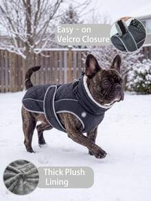 Dog Winter Coat, Thickened Warm Fleece Lining, Adjustable Pet Vest With Reflective Strip, Built-In Collar D-Ring, Outdoor Medium To Large Dog Jacket - Black - View 6