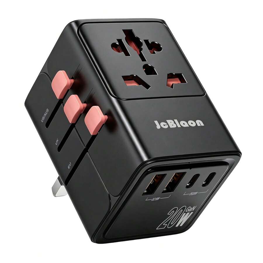Adaptor Perjalanan Internasional Portabel 20W Pengisian Cepat Konverter Colokan Dinding Universal Multi-Negara untuk Perjalanan ke Eropa, AS, Inggris, Australia - Hitam - View 1