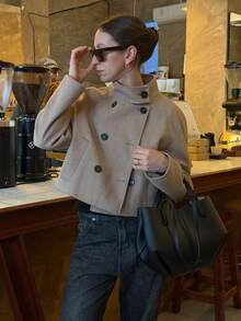DEEKA Autumn/Winter New Women's Clothing, European And American Minimalist Lapel Wool Blend Short Jacket, Spring Quiet Luxury Style - Camel - View 2