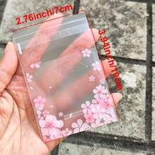 100pcs Self-Adhesive Packaging Bags, Featuring Pink Floral And Cherry Blossom Patterns, Semi-Transparent Design Creates A Romantic Floral Atmosphere, Perfect For Wedding Favors, Birthday And Holiday Party Gift Wrapping - Multicolor - View 3
