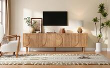 Tv Stand Natural With Storage With Shelves With Doors Made Of Wood For Living Room - Natural - 查看 8