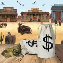 3pcs Canvas Natural Money Bags With Drawstring Closure And Dollar Sign Design, Suitable For Toy Party Gifts, Bank Robbery Cowboy Pirate Theme, Handbag Pouch - Multi-color - View 8