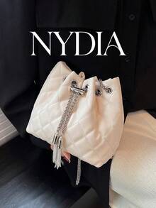 Mini Bolso De Montar Con Decoración De Borlas De Cadena, Costura Y Correa De Hombro - Albaricoque - Ver 2