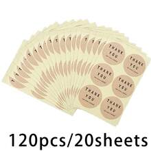 120pcs Kraft Paper Thank You Stickers, Round & Square Gift Box Sealing Stickers, Baking Packaging Bags, Cookie Bag Decoration, DIY Gift Stickers, Box Sealing Stickers, Sealing Stickers, Commercial Product Packaging Sealing Stickers - View 9