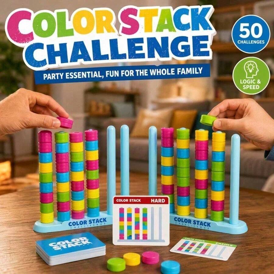 Permainan Tantangan Mencocokkan Warna, Permainan Mencocokkan Pola Cepat, Puzzle Susun Cincin, 1-2 Pemain, Permainan Papan Keluarga & Dewasa, Hadiah Pesta Ulang Tahun, Paskah, Natal untuk Anak Laki-laki & Perempuan - MultiWarna - View 1