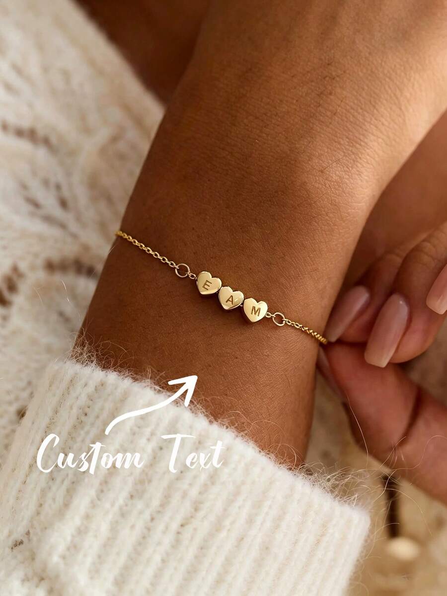 Women's Customized Engraved Initial Heart Bracelet, Stainless Steel Personalized Heart Letter Bracelet, Fashion Minimalist Customized Jewelry