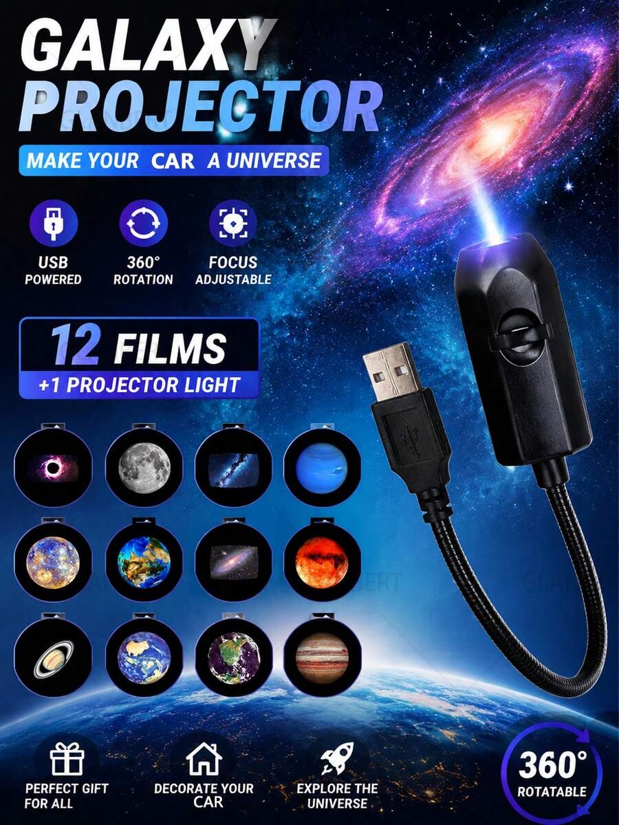 GLANBERT Ultra HD Car Projector Starry Night Light Projector, USB Starry Light, With 360° Gooseneck And Dimmable Function, Suitable For Bedroom Ceiling Decoration - Creative Projection Lamp - View 1