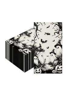 20pcs/1pc Halloween Ghost-Patterned Napkins-Featuring Ghost, Bat, And Pumpkin Designs; Perfect For Retro-Themed Parties, Halloween Gatherings, Spooky-Themed Nights, "Trick-Or-Treating," And Other Celebrations. - One Size Fits All - View 5