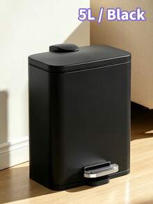 5L Large Capacity Metal Pedal Trash Can With Lid, Square Waste Bin, Suitable For Home Living Room Bedroom Kitchen Bathroom Office Space, Stainless Steel Durable Modern Design Garbage Container Storage Bin - View 12