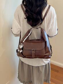 Fashion Versatile Textured Hobo Bag With Pendant, Multiple Carrying Ways, Lightweight Practical Women's Shoulder/Crossbody Bag For Shopping And Daily Outings - Multicolor - View 7