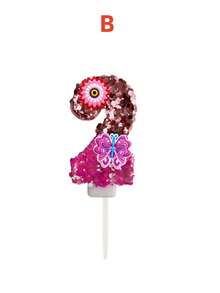 1 Stück farbige Glitzerkerze für Geburtstag, mit roségoldenem Glitzer im oberen Teil und magentafarbenem irisierendem Glitzer im unteren Teil, kombiniert mit kleinen Blumen und lila-rosa Schmetterling aus weichem Gummi. Geeignet für Halloween-Dekoration, Weihnachten - Verschiedenfarbig - Übersicht 8