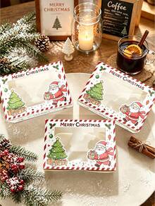 2pcs/5pcs/10pcs 2026 New Christmas Gift Box With Transparent Window | Santa Claus & Christmas Tree Print Gift Box, Holiday Striped Paper Box, Suitable For Christmas Party Decoration - View 8